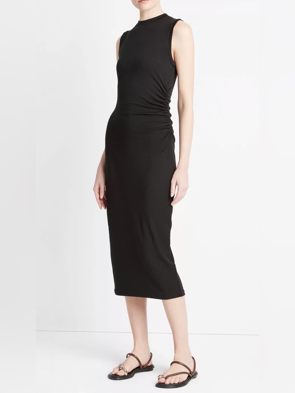 Vince‎ Women Sleeveless Gathered-Waist Black Dress XS